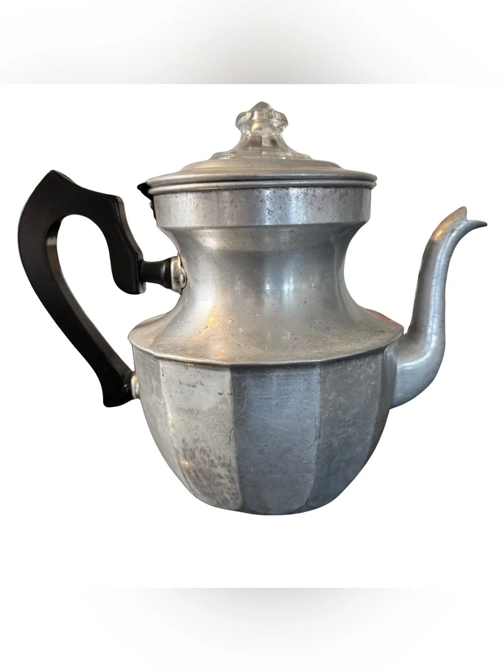 Vintage 1950s Royal Aluminum Gooseneck Coffee Pot Colonial Pattern Black Handle - Picture 1 of 7